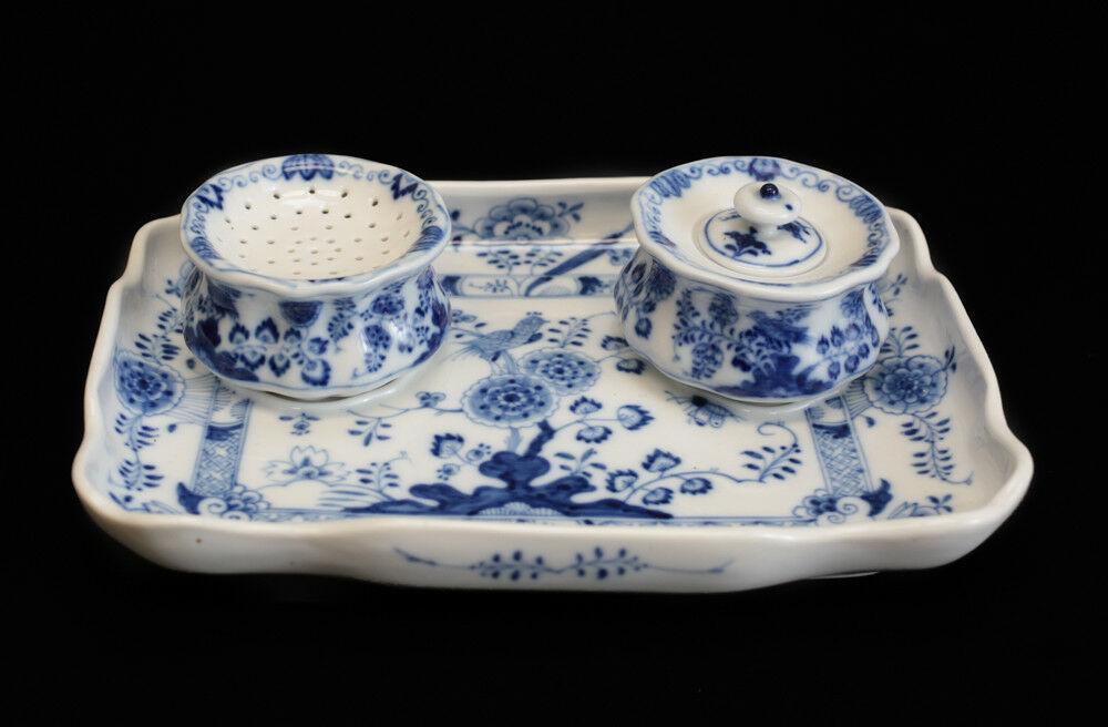 3pc Meissen Double Inkpots and stand blue and white (1 of 4)