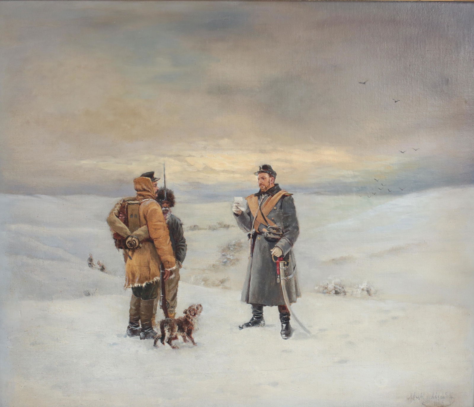 Signed Oil painting on canvas, Russian winter scene (1 of 10)