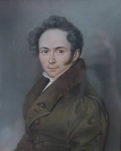 Pastel Portrait of young man attributed to Franz Kruger: Attributed to Franz Kruger known as Pferde-KrÃ¼ger (German 1797-1857) pastel Drawing on paper, stunning portrait of young man, unsigned. Inscription on back of framed piece, indistinct. Wood frame,