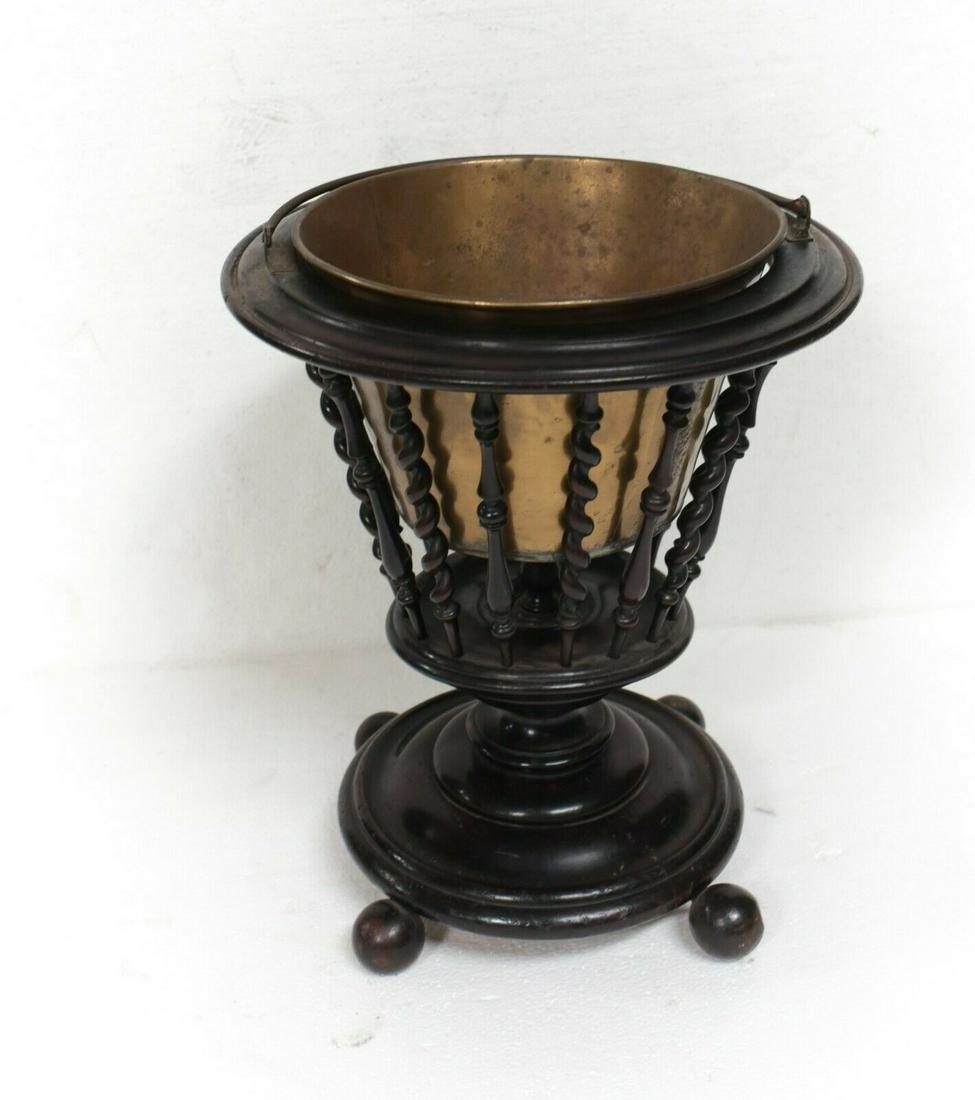 Continental Darkwood cachepot with brass planter circa (1 of 4)