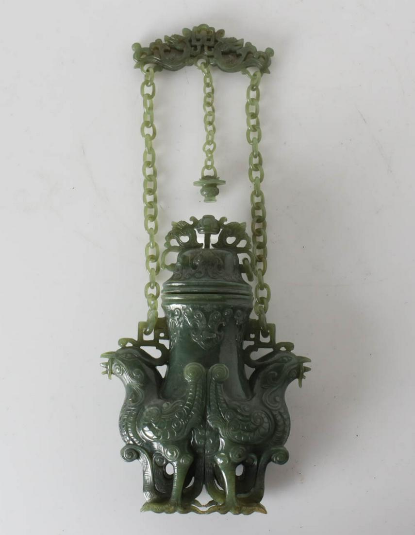 Nephrite Stone Carved Bird Hanging Temple Urn (1 of 10)