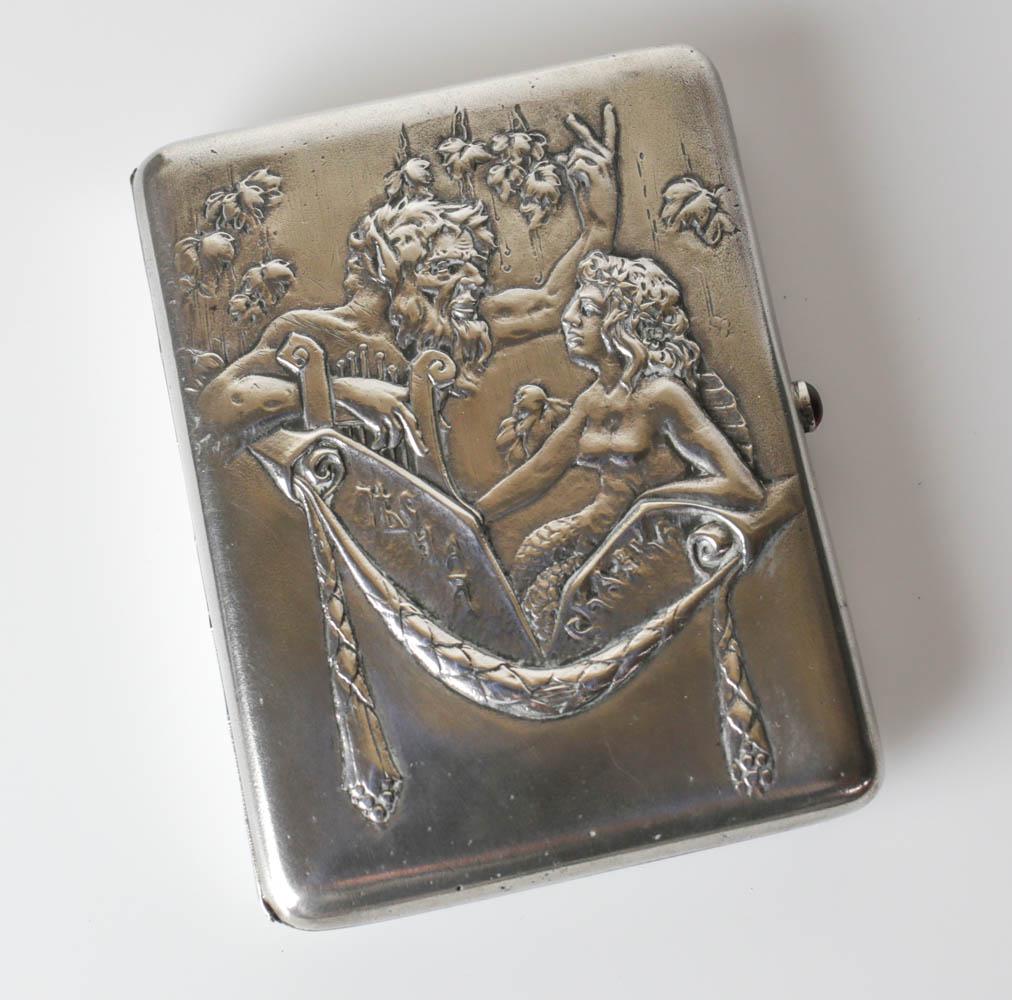 Sterling Silver repousse cigarette box Satyr and (1 of 6)