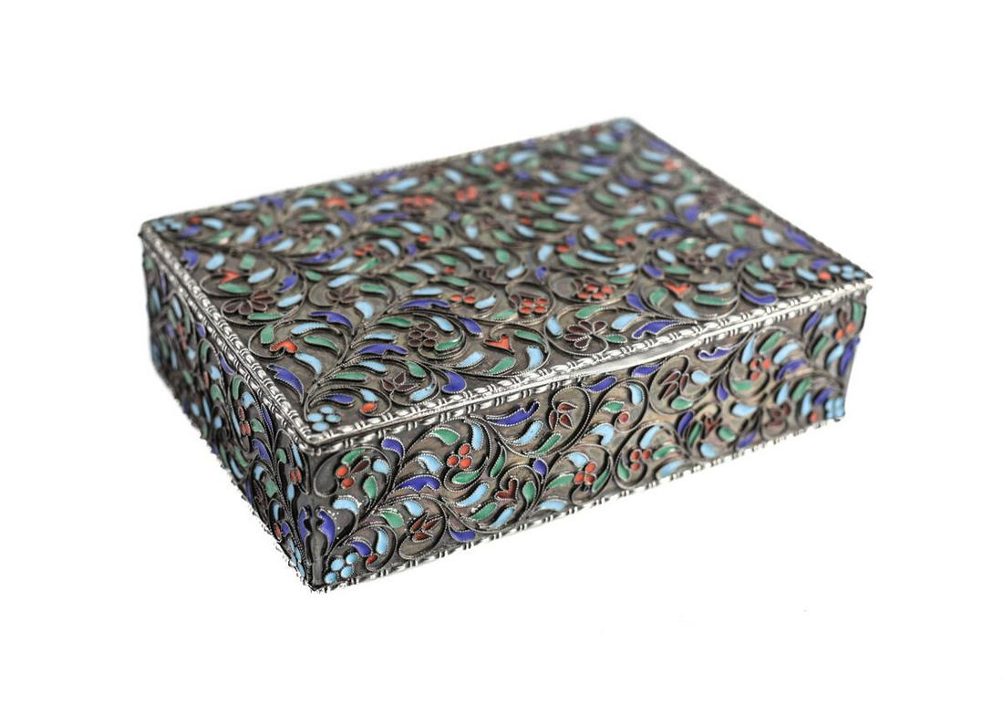 Greek Sterling Silver CloisonnÃ© Hinged Box c1920 (1 of 5)