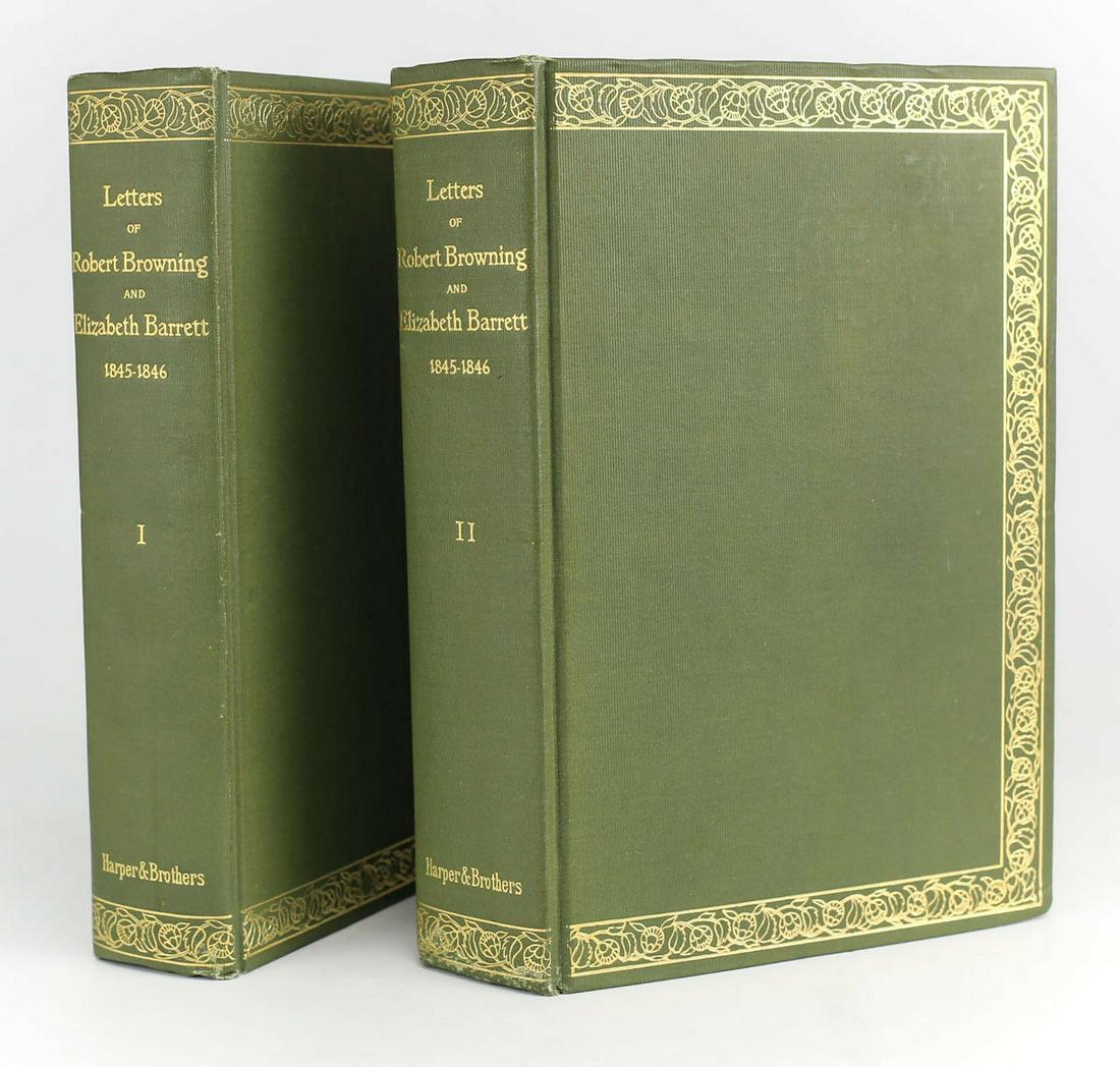 Robert & Elizabeth Barrett Browning The Letters of: Browning, Robert & Elizabeth Barrett, 'The Letters of Robert Browning & Elizabeth Barrett Barrett 1845-1846'. Harper & Brothers, London, 1898. 1st Edition hardback books w/ Green cloth boards and gold