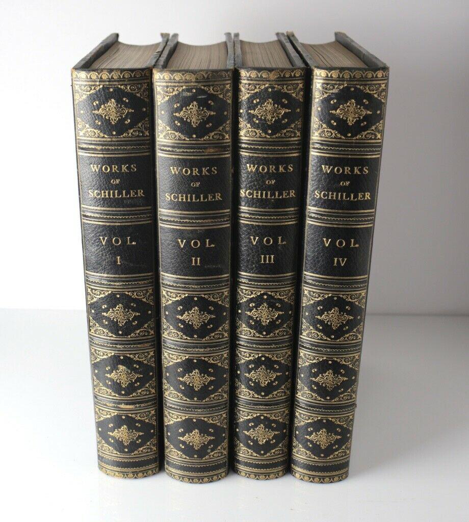 J. Wolfgang von Schiller, Schiller's Works, Illustrated: J. Wolfgang von Schiller, Schiller's Works, Illustrated By the Best German artists. George Barrie, Philadelphia, 1883. 4 volumes. Half blue morocco on marbled boards, gilt title and embellishments on 