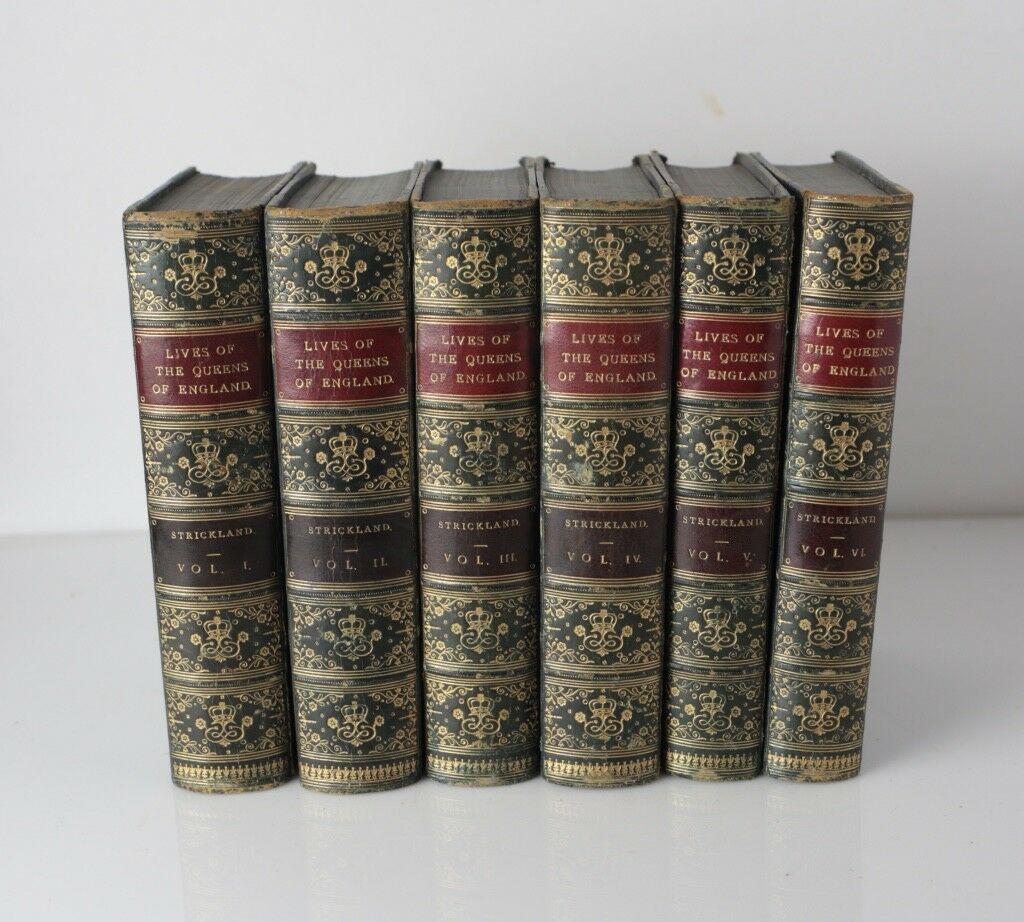 Agnes Strickland, Lives of The Queens of England,: Agnes Strickland, Lives of The Queens of England, Revised Edition in six volumes. Published London: George Bell & Sons, 1891. Half calf on marbled boards, gilt embellishments and title on labels, rais