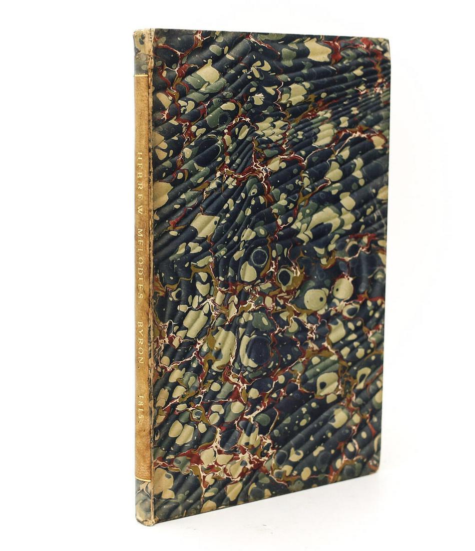 Lord Byron 'Hebrew Melodies' John Murray, London,: Byron, George Gordon Noel, Lord, 'Hebrew Melodies'. John Murray, London, 1815. First Edition leather and marbled Cloth w/ Gold Lettering. 53pp. Weight Approx., 8oz Measures Approx., 5.25" x 8.5" x .25