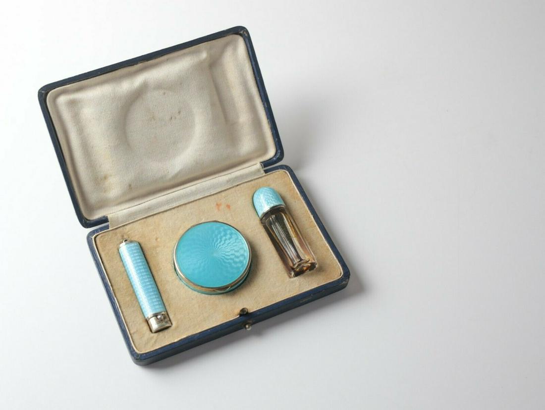 Boxed Set Sterling Silver guilloche Enamel Perfume (1 of 8)