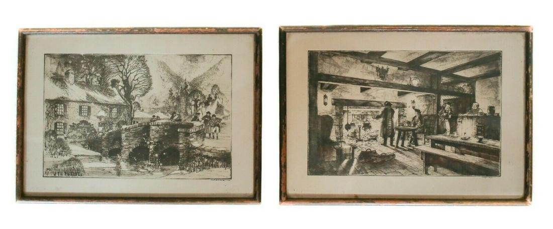 Lloyd Harting (American 1901 - 1974) Pair of: Lloyd Harting (American 1901 - 1974) Pair of Lithographs, 18th century scenes - landscape in winter, interior scene. Signed in plate "Harting" lower right. Wood frame. 1.5lb Approx. Measurements: Prin