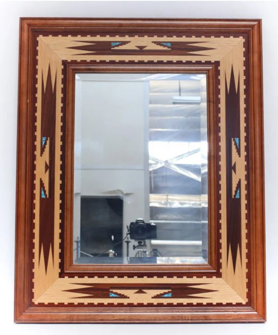 Hudson River Inlay Marquetry Cherry Wood Mirror (1 of 3)