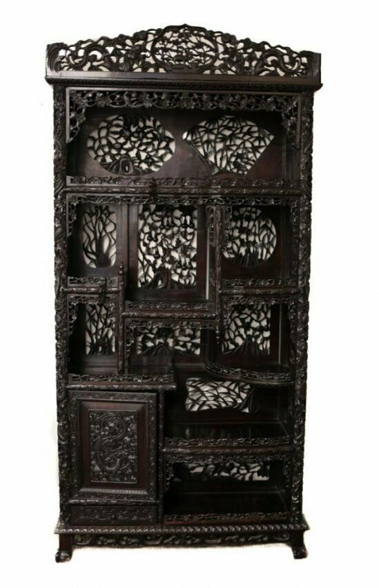 A tall Chinese carved Hongmu Display cabinet (1 of 7)