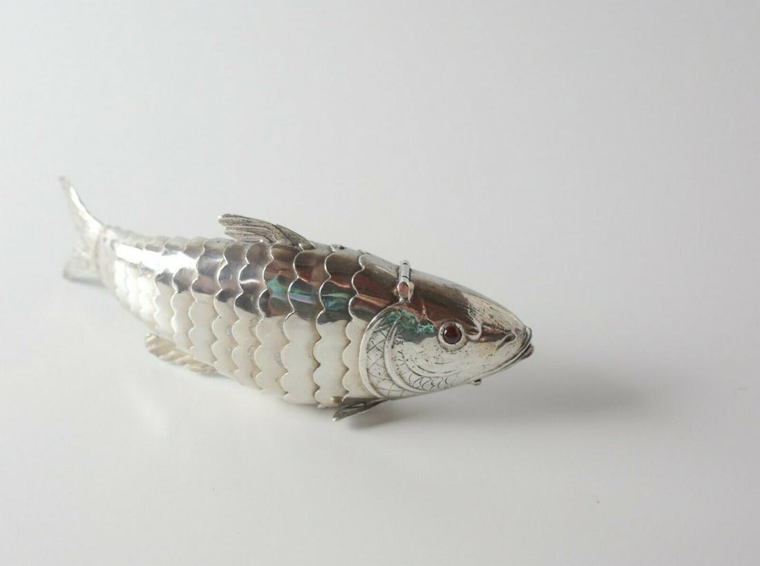 Sterling Silver Judaica Articulated Fish Spice Box, (1 of 8)