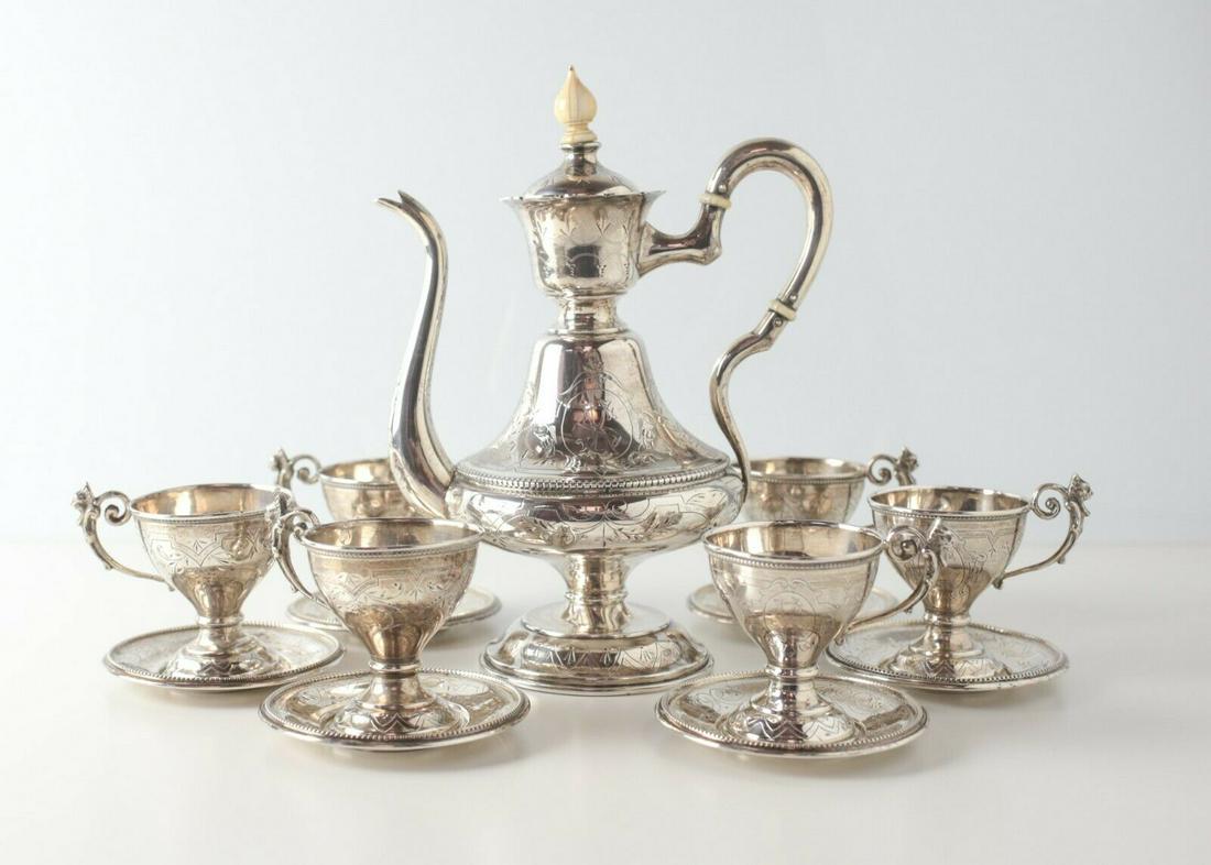 800 Silver Austrian Footed Turkish Coffee Set Pot, Six (1 of 12)