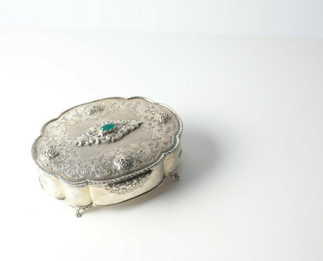 Italian 800 Silver Footed Box, with green agate (1 of 7)
