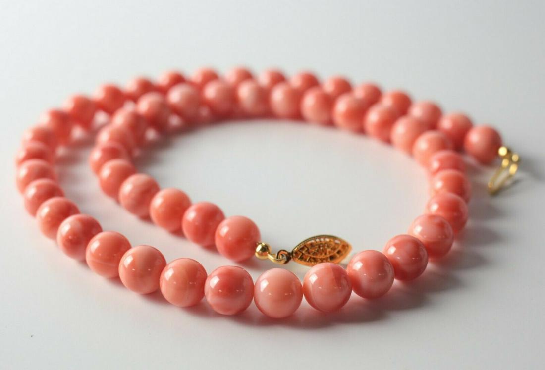 Vintage Salmon Pink Coral 9.5mm Beaded necklace gilt (1 of 5)