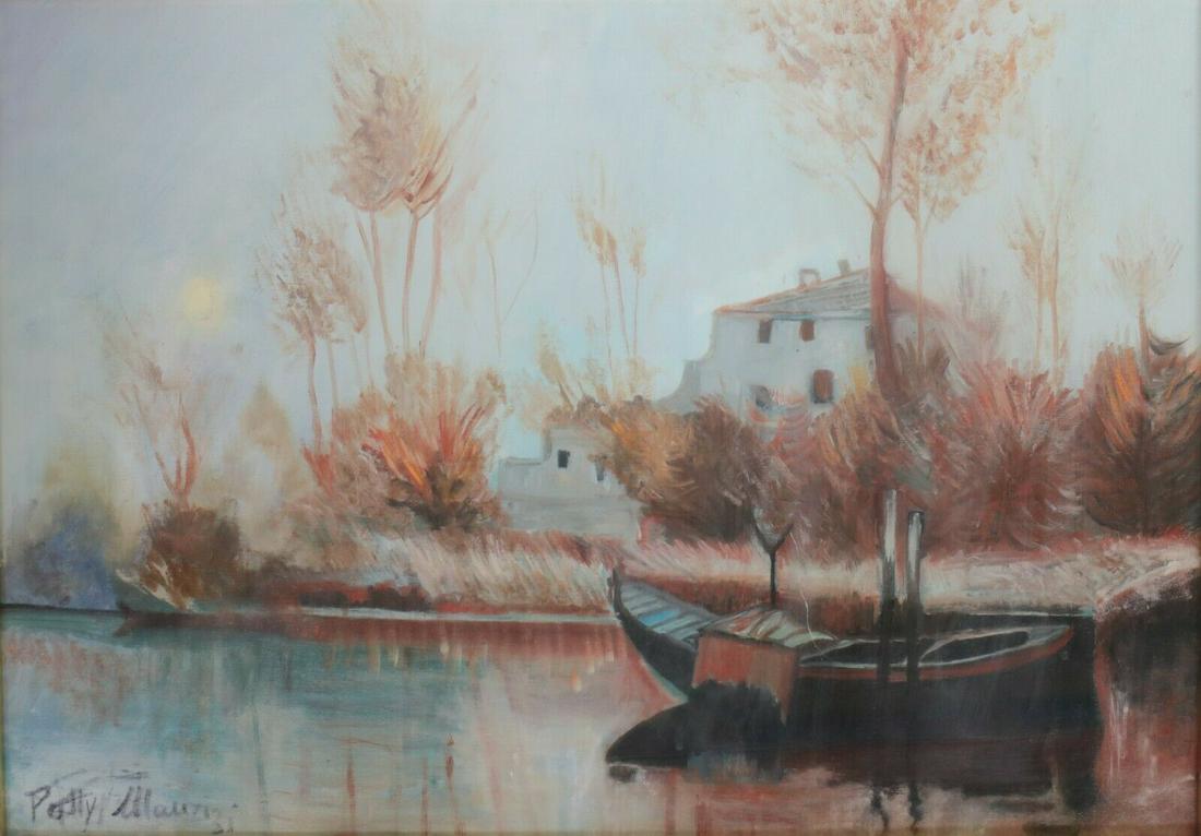 Vintage Oil painting on canvas or canvas board, Landscape with country home (1 of 5)