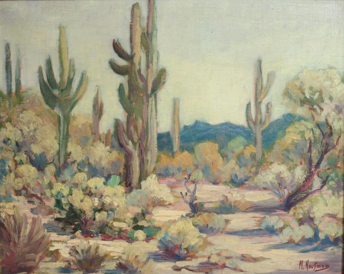 Manfred Hausman German 1892-1955 Oil painting desert landscape Apache Junction (1 of 7)