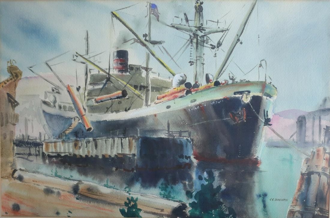 Charles Garrett Donovan  (California 1920 - 2001) Watercolor painting Steam ship (1 of 5)