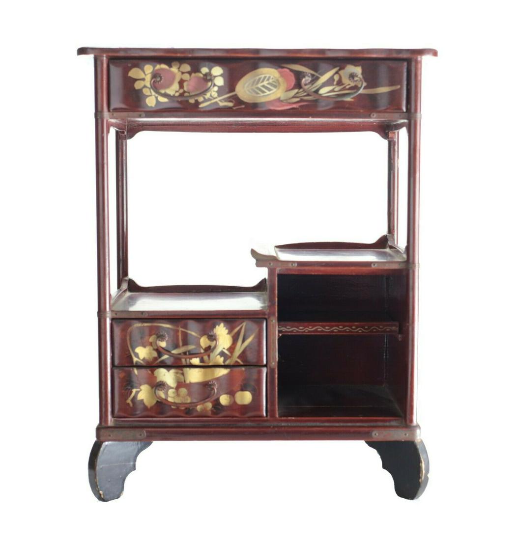 Japanese lacquerware display cabinet / Shodana circa 1930 hand painted (1 of 6)