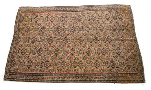 19th Century Senneh Kilim Persian Rug: A 19th Century Handknotted Senneh Kilim Persian rug with geometric patterns and floral patterns on beige ground.Measures Approx: 77.5 inches x 52 inches