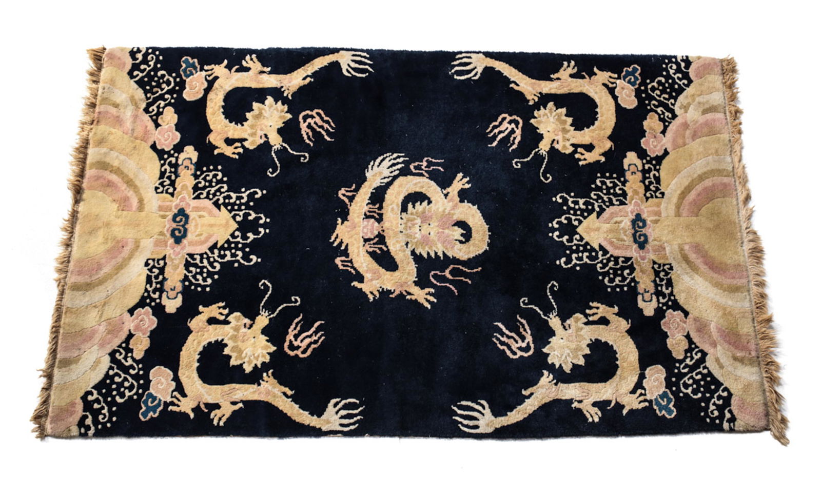 Chinese Wool Pile 4 Toed Dragon Rug, c1920 (1 of 13)