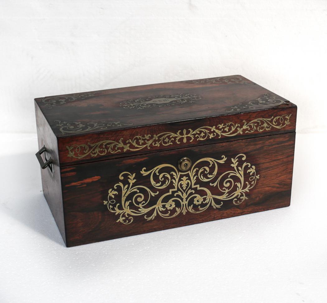 J. Bramah Tea Chest / Caddy, with inlaid bronze (1 of 10)