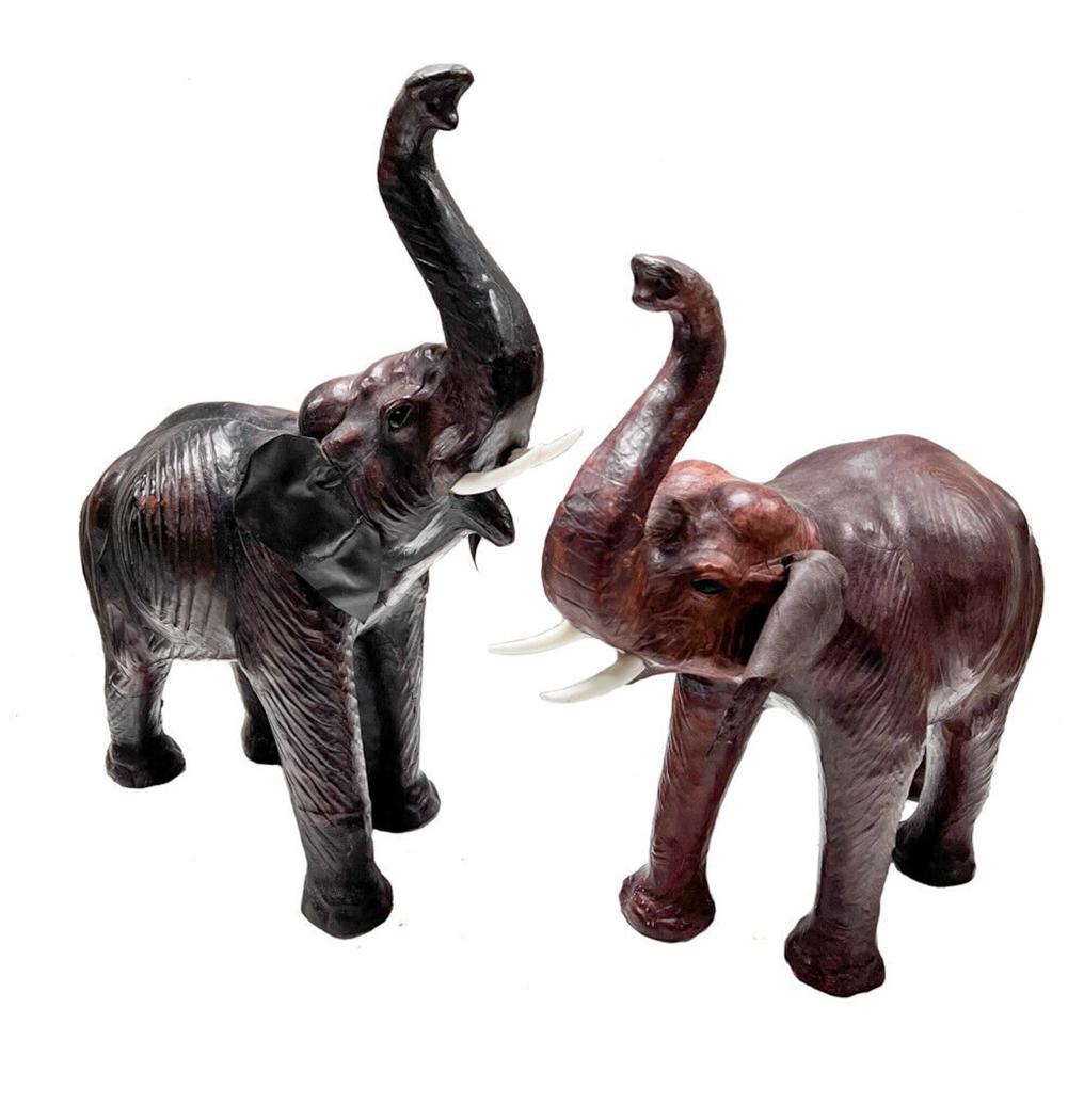 Pair of Large Leather wrapped Elephants (1 of 11)
