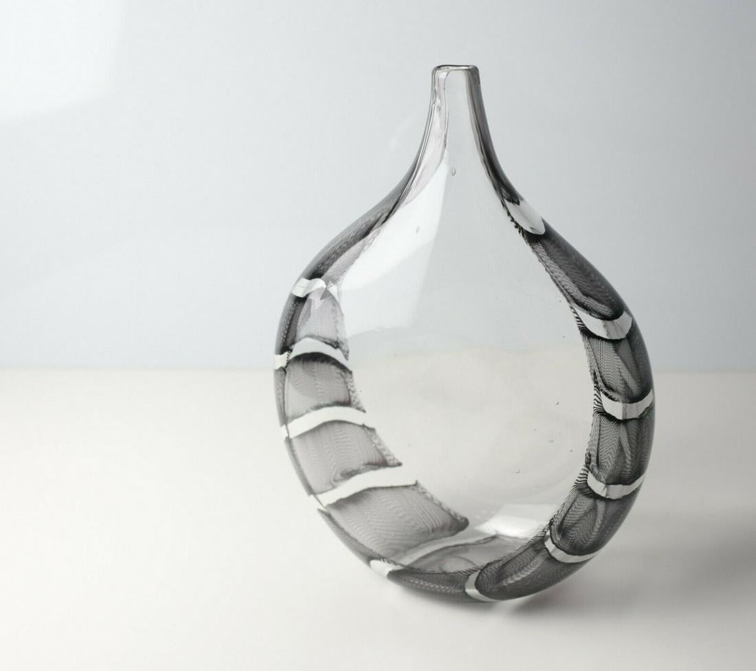 Vintage Dylan Palmer Studio Art Glass Vase Narrow mouth  black swirls SIgned (1 of 6)