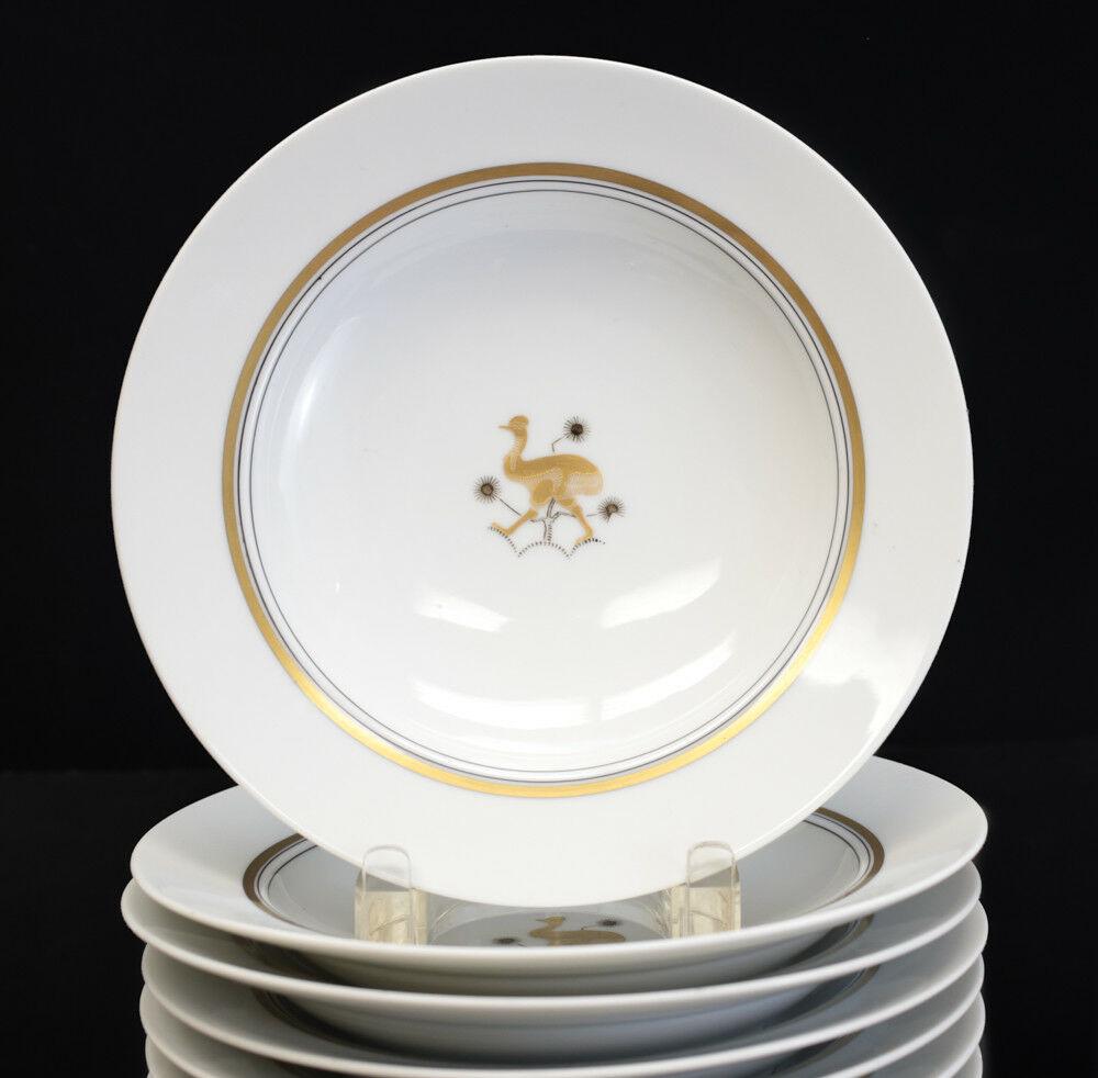 10pc Royal Copenhagen Rimmed Soup Bowls, Gold Animals, Art Deco c1938 RARE (1 of 8)