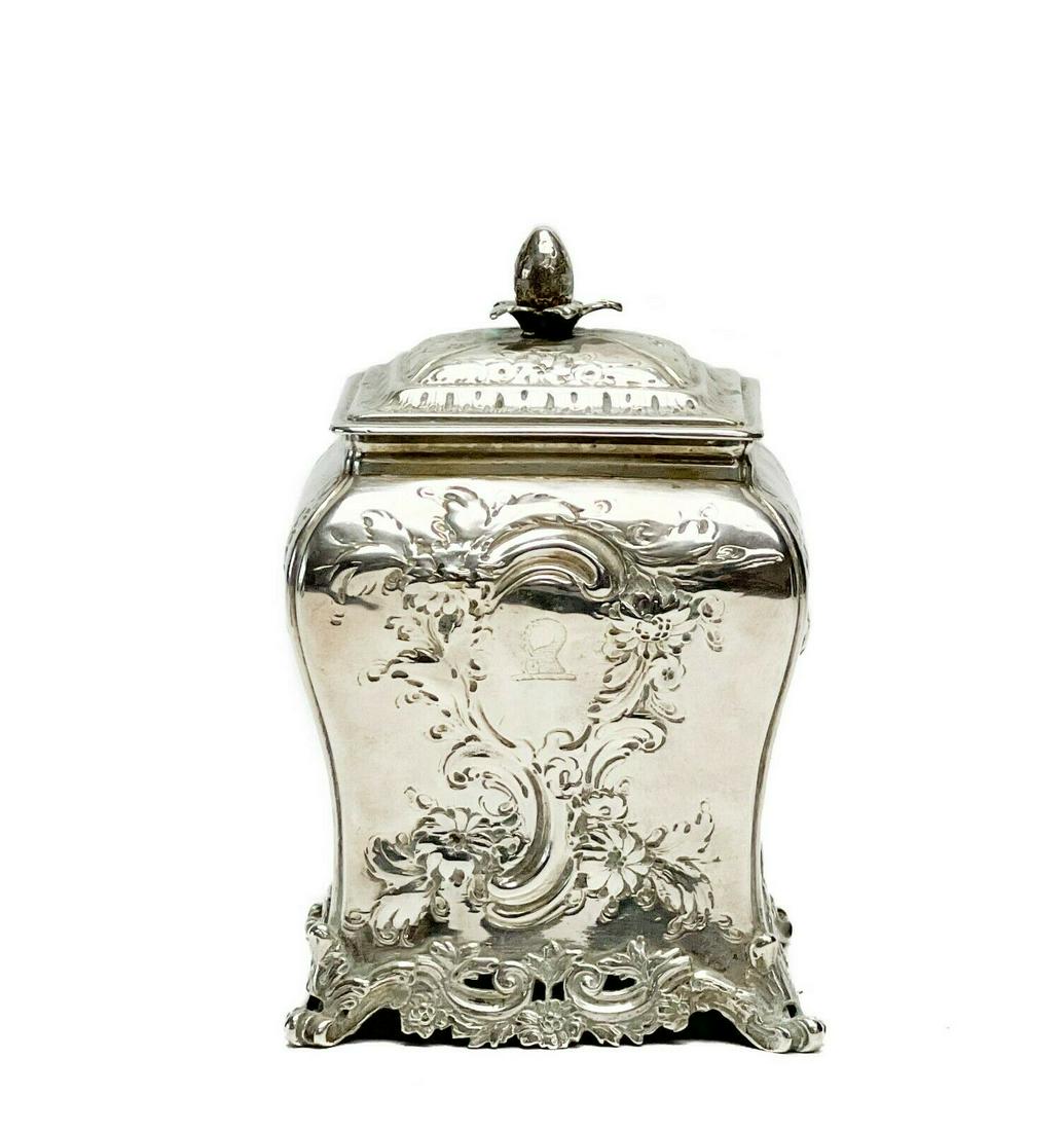 Joseph Steward London English Sterling Silver Tea Caddy 1758 Repousse Florals (1 of 6)