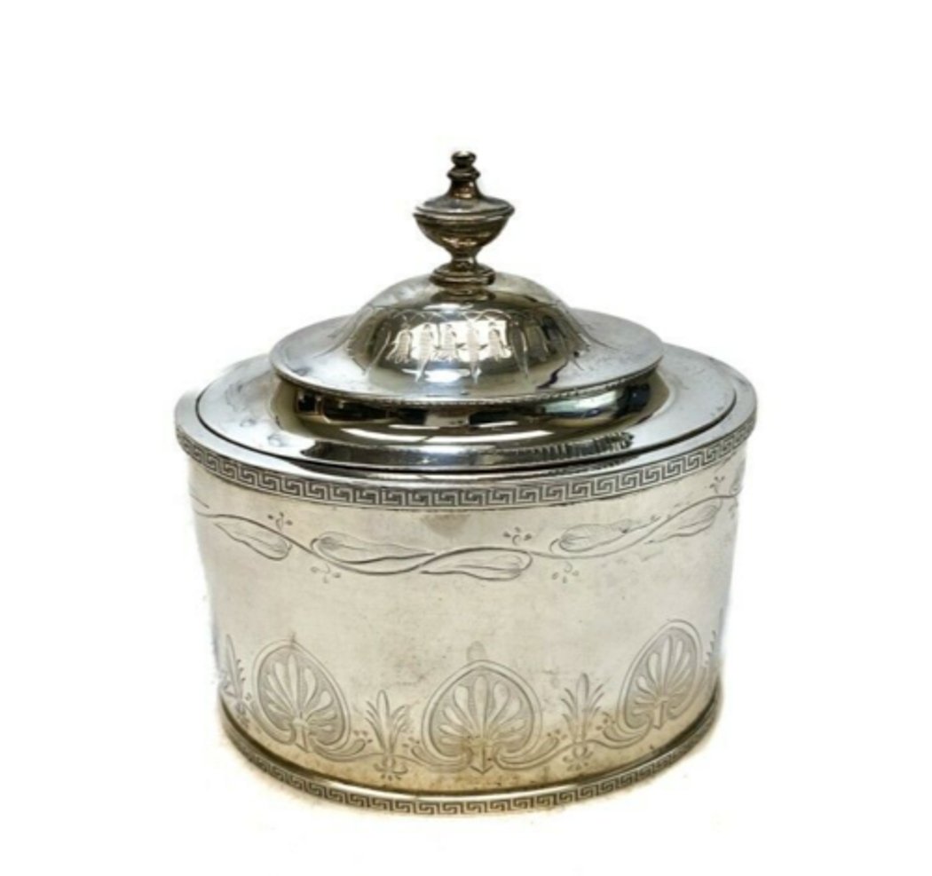 Tiffany & Co. Sterling Silver Oval Tea Caddy c1865 Engraved Palm Leaves (1 of 4)