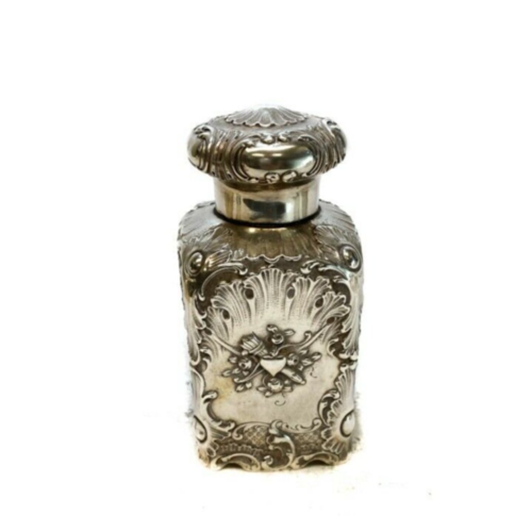 Wolf & Knell German Hanau Silver Tea Caddy c1890 Repousse Courting Scenes (1 of 4)