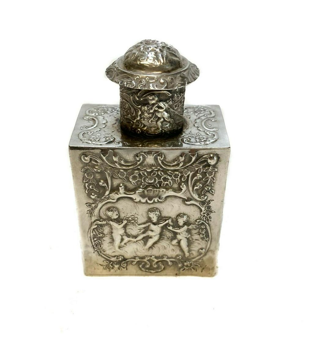 Barbour Silver Co. American Silver Plate Tea Caddy c. 1900 Repousse Cherubs (1 of 3)