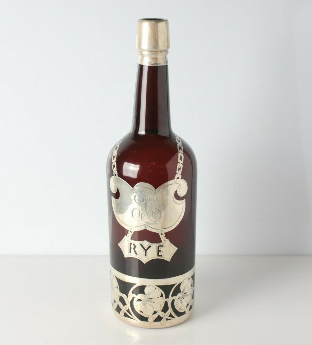 Continental Amber Brown & .965 Silver Overlay Rye Decanter, c1920 (1 of 6)