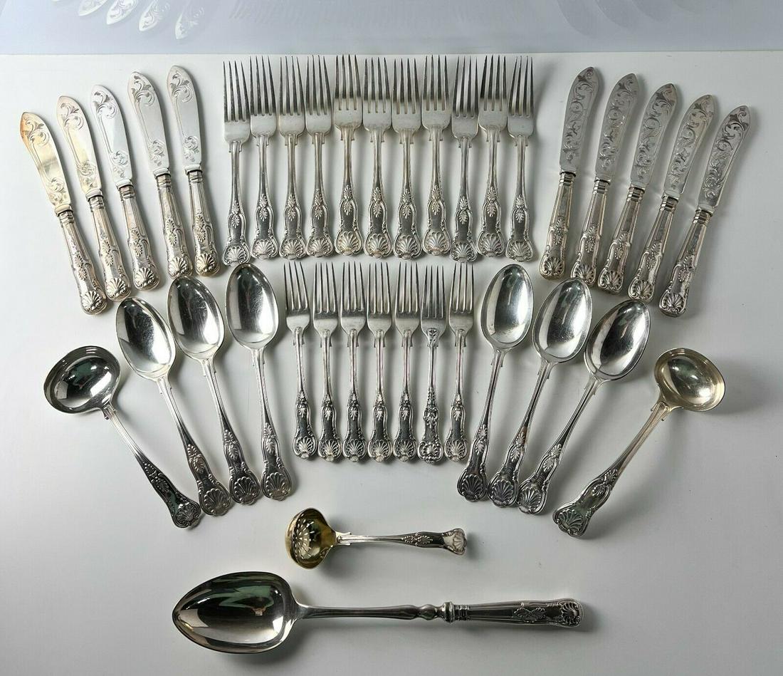 38pc English silverplate flatware set, KINGS pattern (1 of 12)