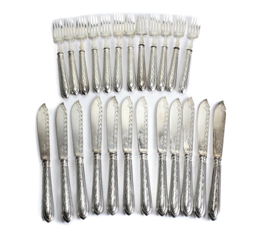 Service for 12, 24pc John Round & Sons Silverplate Fish Set, Sheffield c1900 (1 of 5)