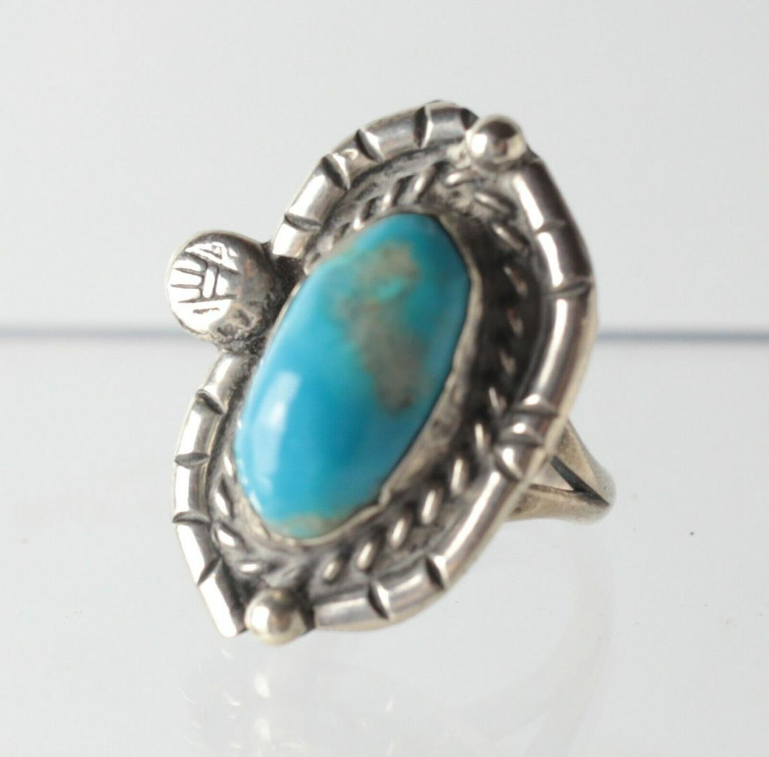Old Pawn Navajo 800 Silver Turquoise Ring, size 7 (1 of 5)