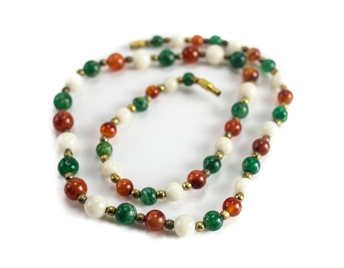 21" Multicolored Aventurine, Carnelian, Agate Graduated Beaded Necklace c1960 (1 of 2)