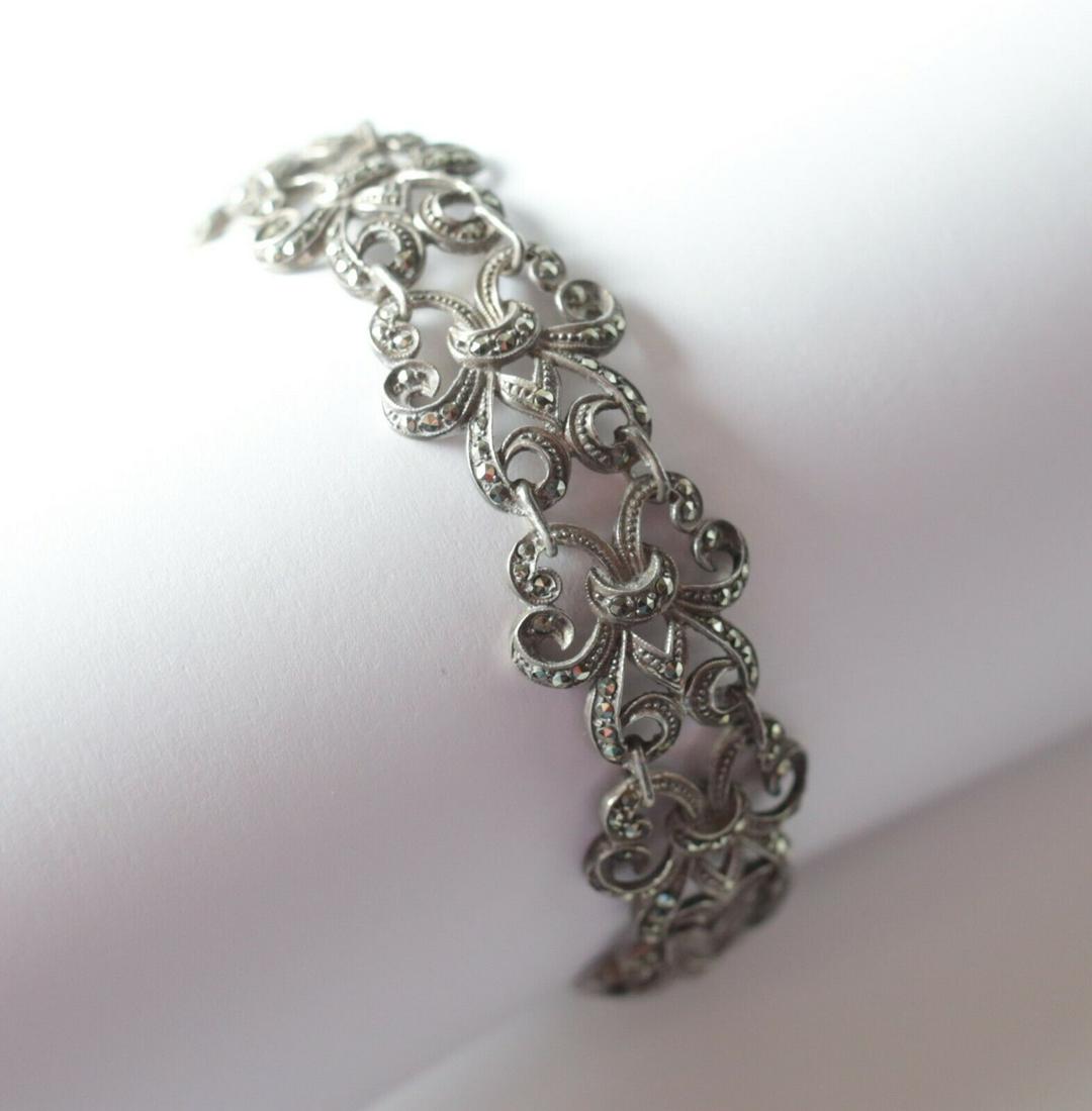 Sterling Silver Filigree marcasite bracelet, openwork design c1920 (1 of 7)