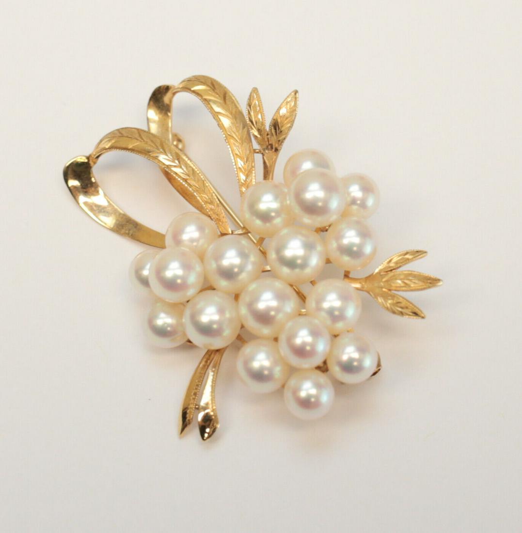 Vintage 14k Rose Gold and Pearl Brooch, ribbon and leaf forms, all engraved (1 of 4)