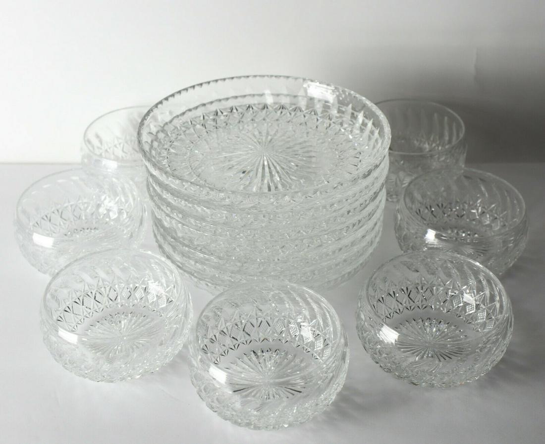 7pc Set of Thomas Webb Cut Glass Bowls with Large Underplates c1950-60 (1 of 6)