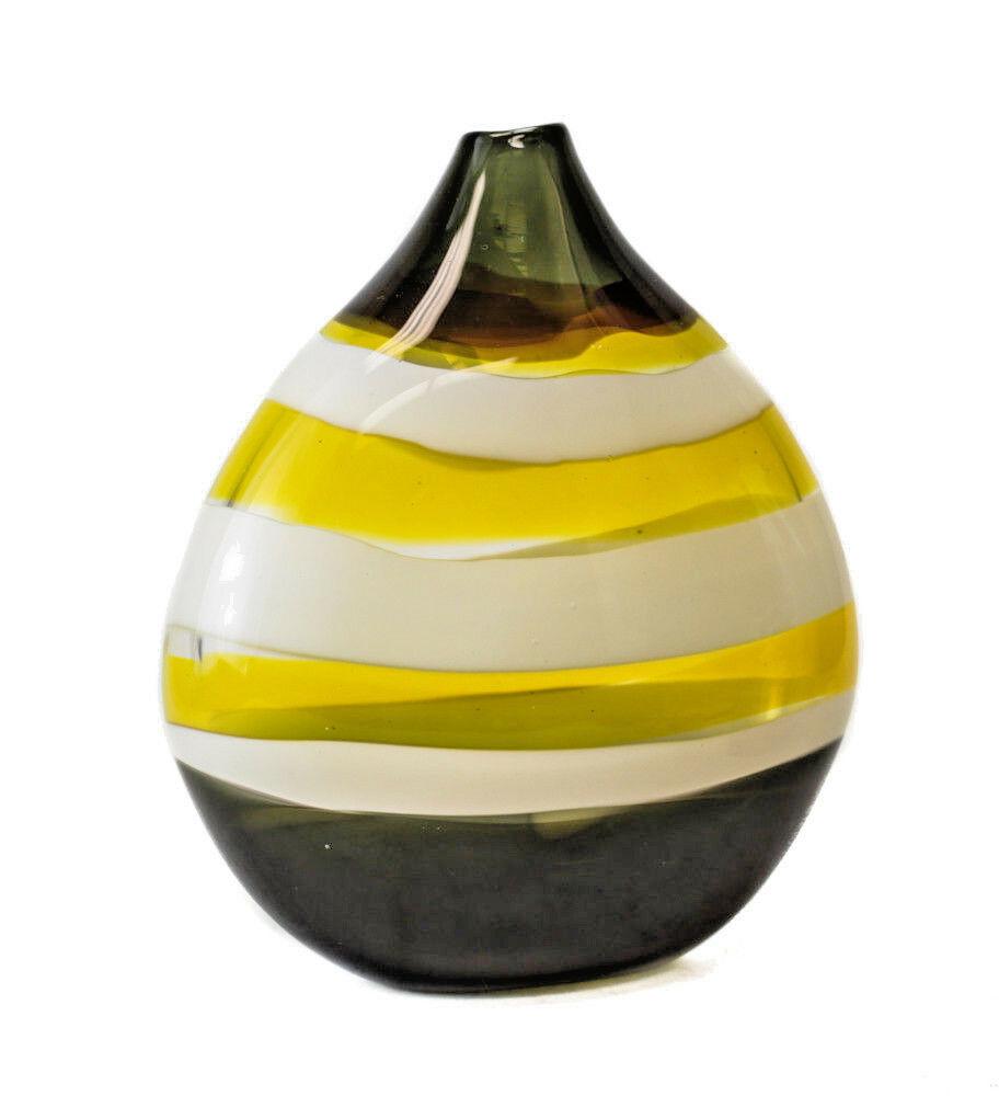 Dylan Palmer Art Glass Studio Vase, acid yellow, white and olive green, signed (1 of 5)
