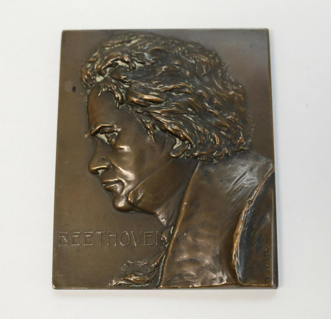 Franz Stiasny Beethoven Small Bronze Plaque, c1920, signed lower right (1 of 4)