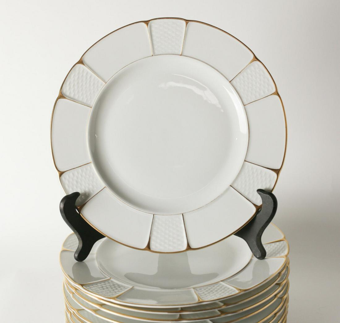 11pc Rosenthal Bavaria Barrock Dinner Plates, c1920.  Off white with gold (1 of 4)