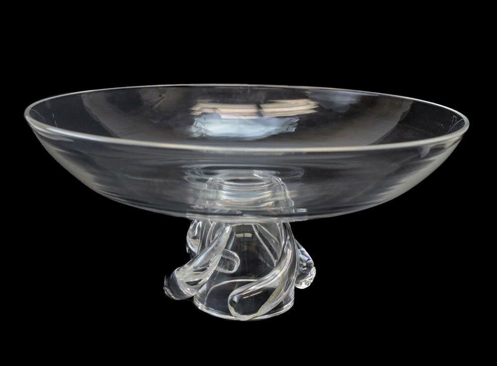 Steuben Art Glass Footed Swirl Centerpiece Bowl,  Marked 'Steuben' on foot rim. (1 of 5)