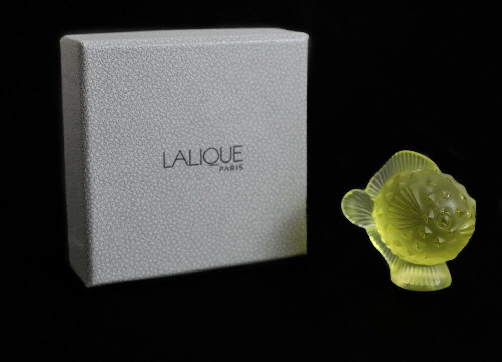 Lalique Art Glass Cache Poisson Puffer Fish in Yellow / Jaune in box. (1 of 3)