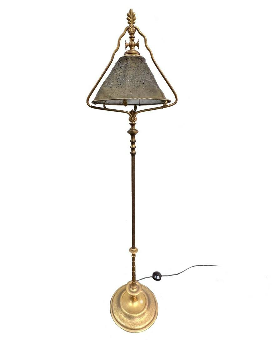 Enameled Mesh Tiffany Shade on Gilt Bronze Crest Floor Lamp c1925 (1 of 11)