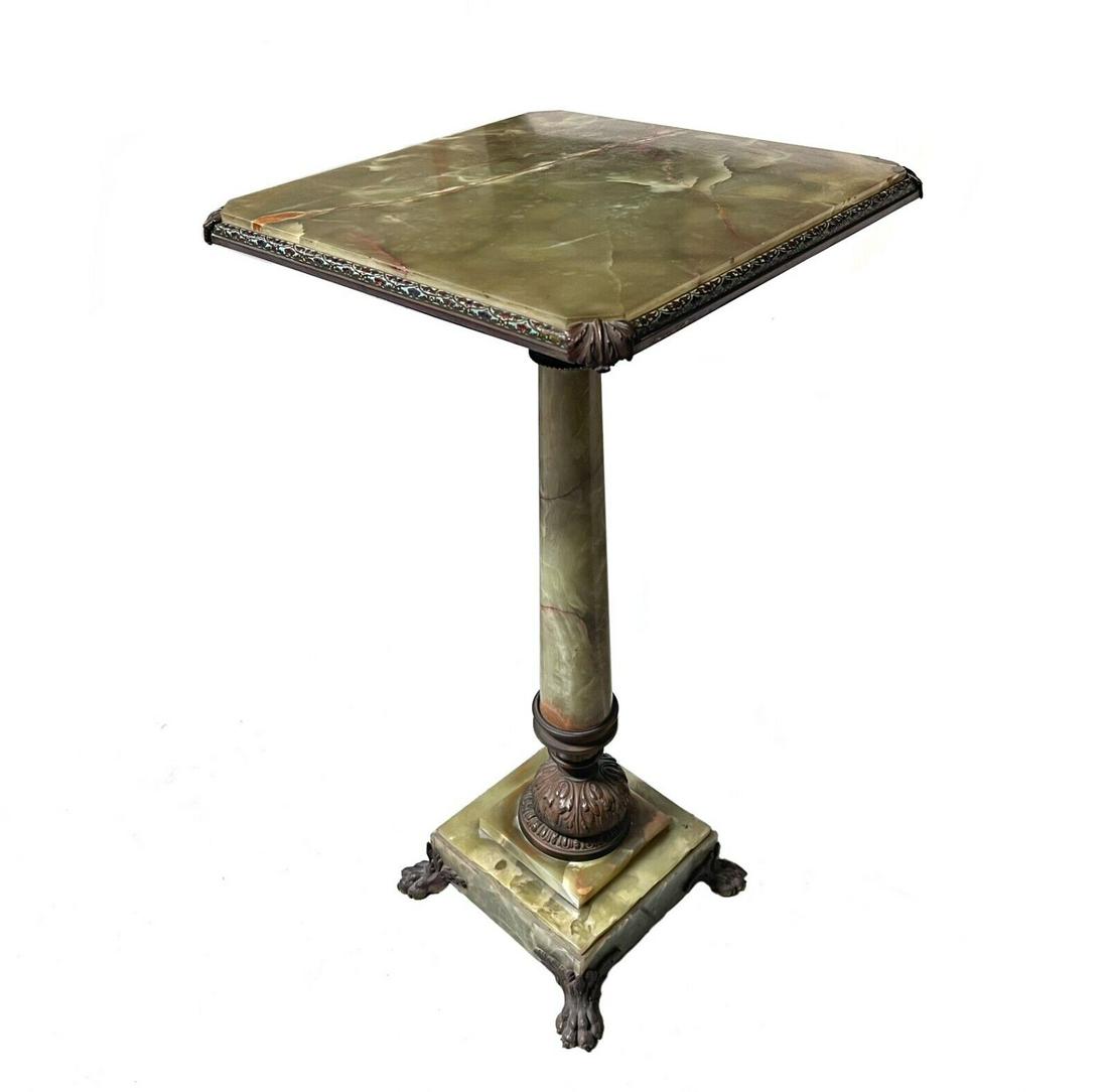French Green Onyx Gilt bronze mounted Stand Pedestal Table champleve enamel (1 of 9)