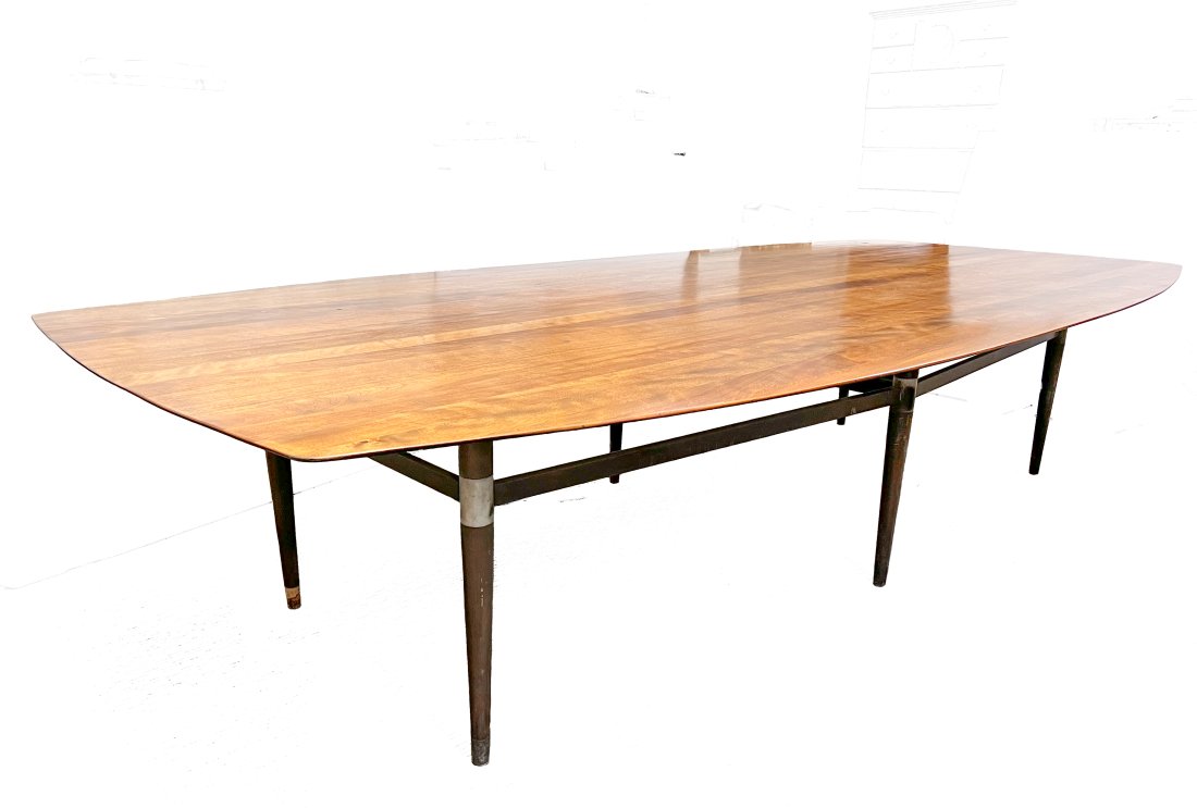 Mid Century Modern Large Dining / Conference Table, stave top in walnut (1 of 10)