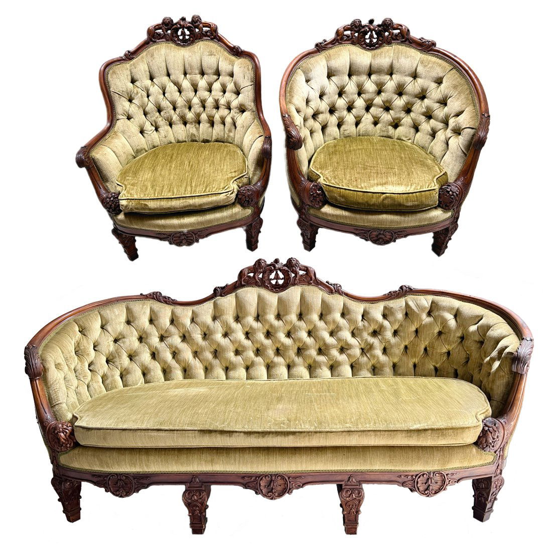 3 Pc Victorian Baroque Revival Settee His Hers Chairs (1 of 14)